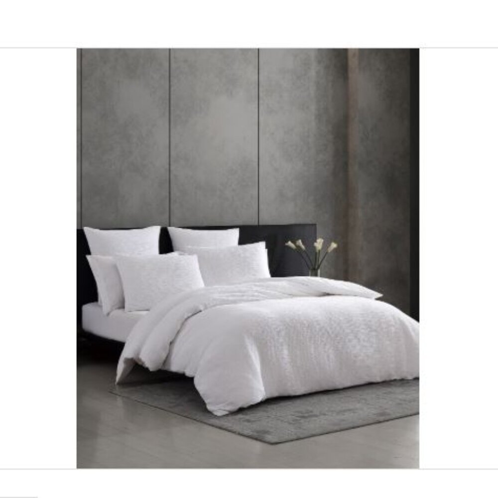 Vera Wang Solid Textured Pleats 3-Piece White Cotton King Duvet Cover Set